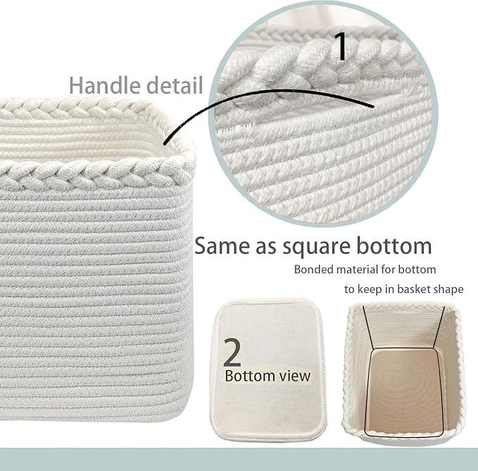 COMFY-HOMI 3PACK Cotton Rope Square Basket with Handles for Shelves| Storage|Baby Basket for GIF|Shoe Basket for Organizing|New13.5" x 11" x 9.5" for Living Room