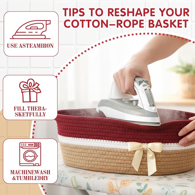 Colingmill 1 Set Woven Empty Basket for Gift,Brick Red Khaki | with Cellophane Wrap Set, 14 x 10 x 5.5 Inch, Medium Decorative Gift Basket, Cotton Rope Storage Box, Home Decor