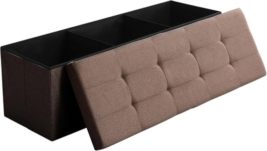 45.3 Inches Storage Ottoman Bench Foldable Seat Footrest Shoe Bench End of Bed Storage with Flipping Lid, 166L Storage Space, Linen Fabric Brown