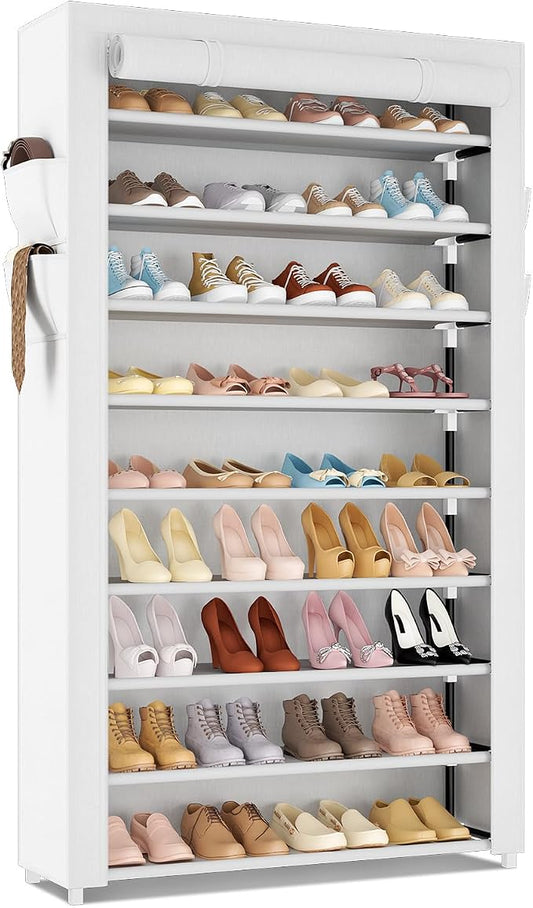 LANTEFUL Shoe Rack with Covers 10 Tier Tall Shoe Rack Organizer Large Capacity Shoe Shelf Storage 40 Pairs Space Saving Free Standing Shoe Storage Organizer for Closet, Entryway, Dorm, White