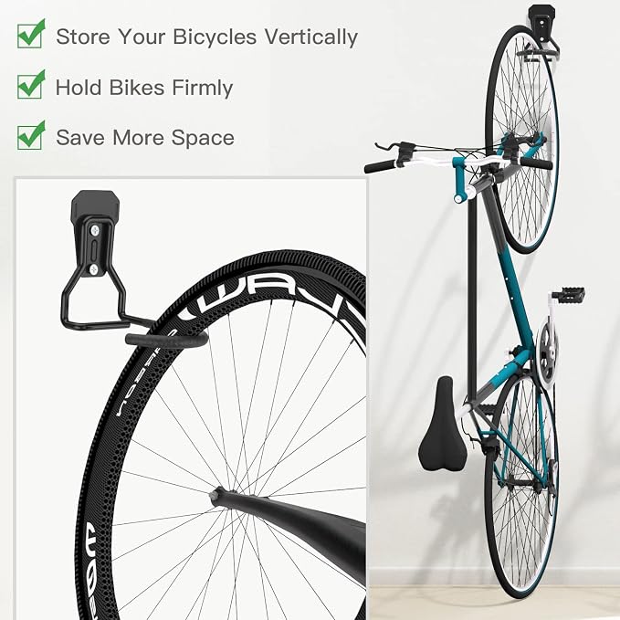 Housolution Bike Wall Mount with Fixed Hook, [6 Pack] Bike Storage Rack | Bike Rack Vertical Stand for Garage - Easily Hang/Detach - with Screws Iron Bike Hanger Brackets