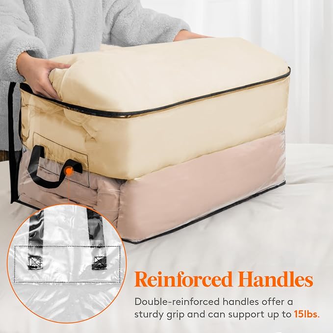 Lifewit 4 Pack Clear Clothes Storage Bags, 90L Plastic Blanket Vinyl Foldable Moving Bags with Zipper, Closet Organizers and Storage Containers for Bedding, Duvet, Pillow