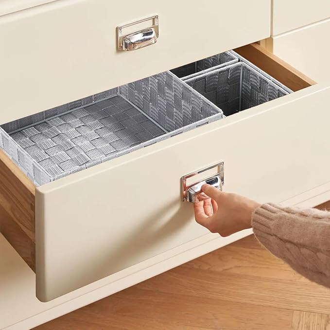 Posprica Small Baskets for Organizing(7 Set) Woven Storage for Shelves, Bathroom, Decorative Closet Organizer, Dresser Bins, Shelf