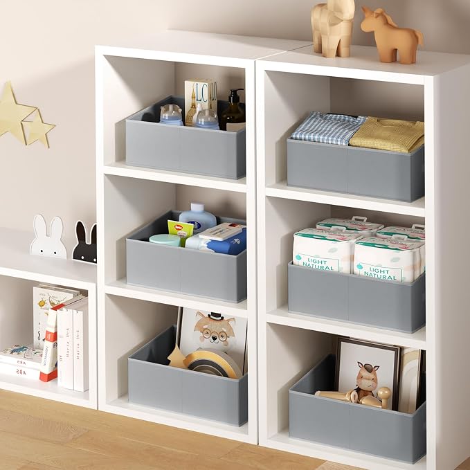 DIMJ Closet Storage Bins 8 Pack - Fabric Storage Baskets for Shelves, Large Clothes Organizers with Handles, Trapezoid Shelf Organization Storage Cubes for Purse, Toys, Books, Towel, Clothes