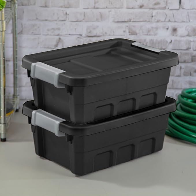 Sterilite Stacker Tote with Latching Lids for Garage, 4 Gallon, 12-Pack | Heavy-Duty and Stackable Plastic Boxes and Containers for Home, Desk, Cabinet, Dorm, Basement, or Utility Organization