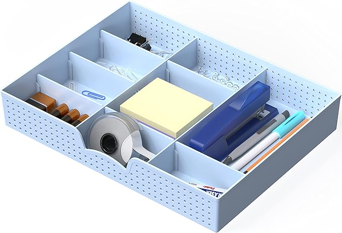Simple Houseware Drawer Organizer Tray, 9 Adjustable Compartments, Blue | For Office, Makeup, and Craft Drawer or Desktop Storage