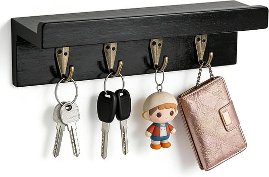 Gulex Key Holder Wall Mount, Rustic Wooden for Organize Keys and Mail Black