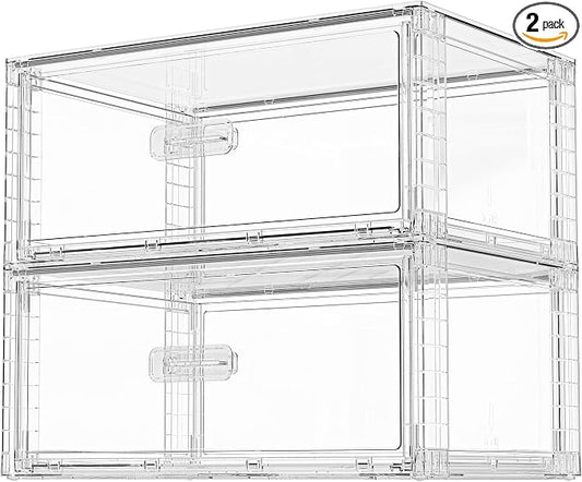 Vtopmart 2 Pack Large Clear Stackable Storage Drawers 23QT, Easily Assemble Plastic Closet Storage Bins, Dust-Proof UnderBed Organizer for Clothing, Sweater Organization