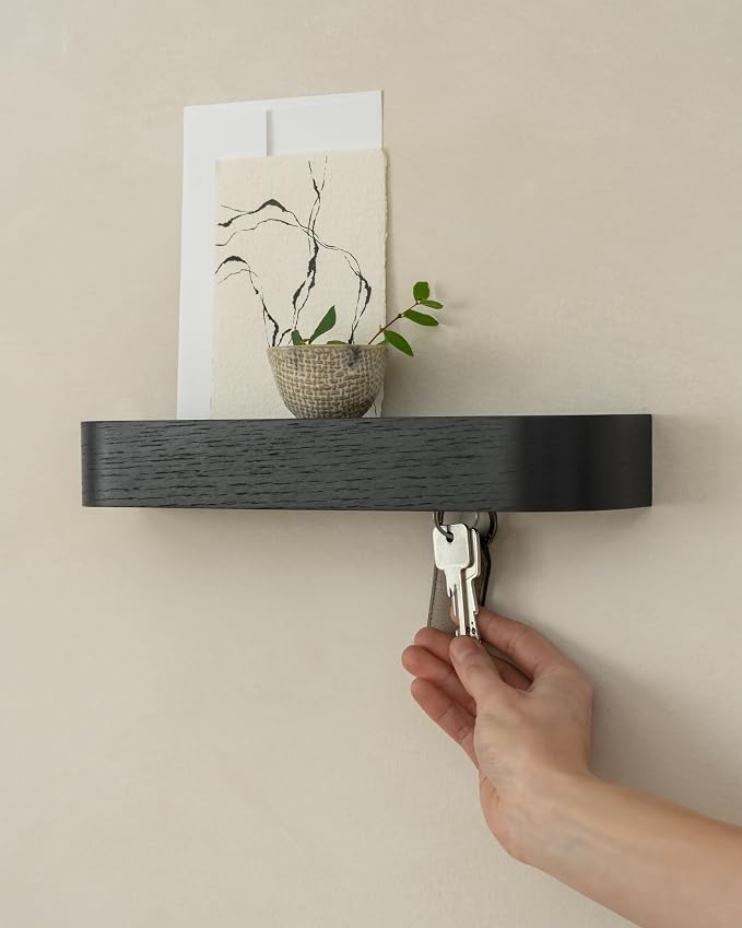 Kazai. Key Holder 'Toke' | Minimalist Key Hook Design from Berlin | Modern Key Holder Wall Mount with Wooden Shelf | Key Rack for Wall as Entryway Organizer | Oak, Black