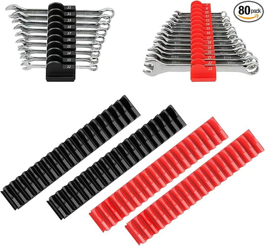 DEHOYI 80 pcs Modular Wrench Organizers for Tool Drawers - Wrench Rack with Metric & SAE Labels, Perfect Tool Storage Holder. Gift for father, brother and boyfriend (Without magnet)