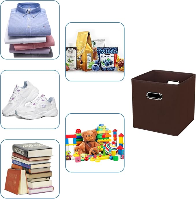 Fabric Cubby Storage Bins,13x13x13 Inches,Cube Organizer Bin Foldable Storage Boxes with Dual Handles Fabric Organizer Box and collapsible Storage basket,Set of 8,Coffee