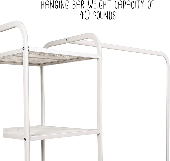 Honey-Can-Do Clothing Rack, Clothes Rack with Wood Shelf, Freestanding, Easy to Assemble Garment Rack, Standing Metal Sturdy, Small Space Storage Solution, with Shoe Storage White