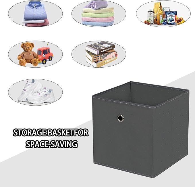 Foldable Storage Cubes Bins ,11 Inch Cloth Storage Cube Fabric Storage Box Cubes Organizer Baskets with Dual Handles for Home Organizer Set of 6 (Grey)
