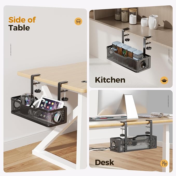 Cinati Under Desk Cable Management Tray White,13.5" Wire Organizer No Drill | 4 Pack, Metal Cable Tray with Clamp for Wire Management, Cord Organizer Box for Office Home Standing Desk, No Damage to Desk