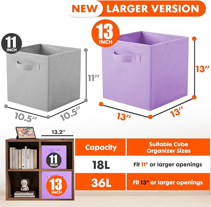 ShellKingdom Storage Bins, Foldable Fabric Storage Cube And Cloth Organizer | Storage Drawer For Closet And Toys, 13 X 13 X 13 INCH, 6 Pack ((Lavender+Light Blue+Pink))