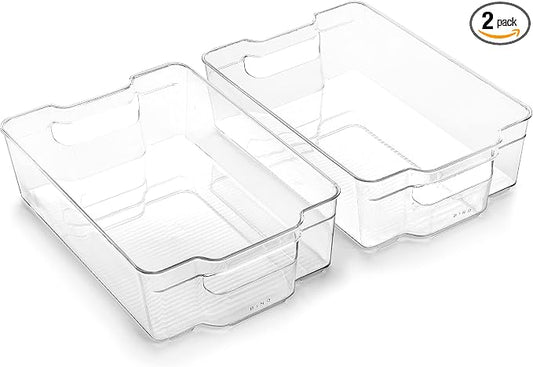 BINO | Stackable Storage Bins, Large - 2 Pack | THE STACKER COLLECTION | Clear Plastic Storage Bins | Built-In Handles | BPA-Free | Containers for Organizing Kitchen Pantry | Multi-Use Organizer Bins