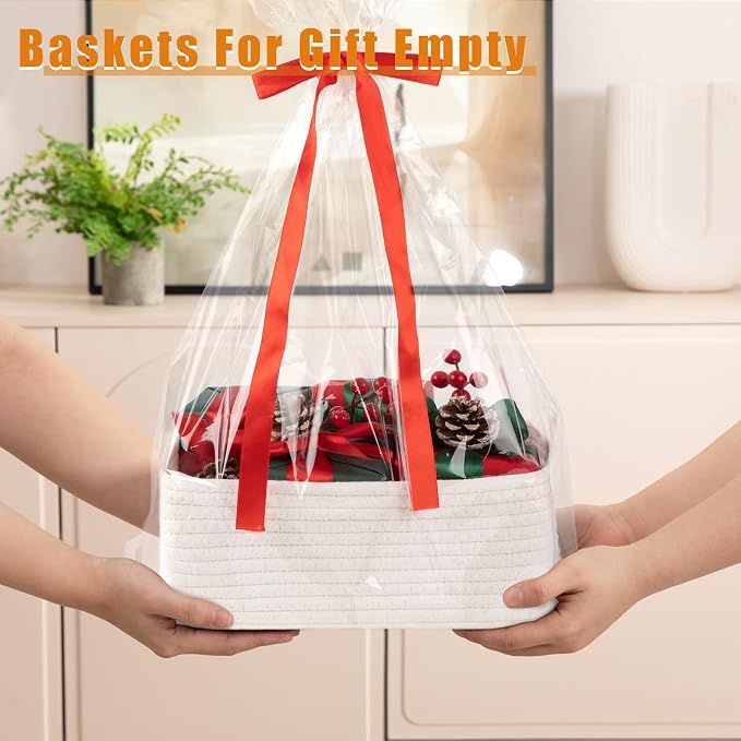 OIAHOMY 4 Pack Storage Baskets for Organizing, Small Bins for Shelves, Cute Decorative Storage Bins, Organizer Baskets for Gifts Empty, 11.8''Lx7.8''Wx4.7''H, White