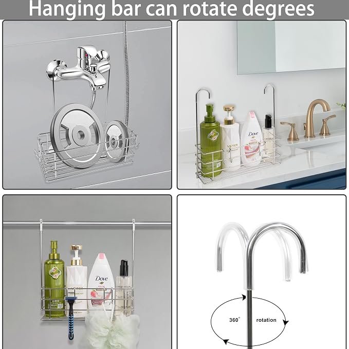 1-Tier Shower Caddy Hanging Shower Organizer Rack with Hook Over Door 2-PK