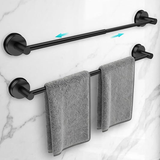 Adjustable Suction Cup Towel Bar for Bathroom Wall,17 Inch~29 Inch Towel Racks for Bathroom,Stainless Steel Bath Towel Holder for Shower,2 Pack(Matte Black)