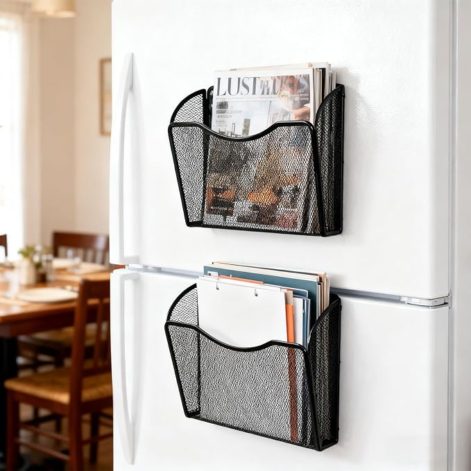 Magnetic File Holder,No Drilling Installation Magnetic File Folder Holder, Magnetic Mail Holder File Organizer for Refrigerat,Whiteboard,Office