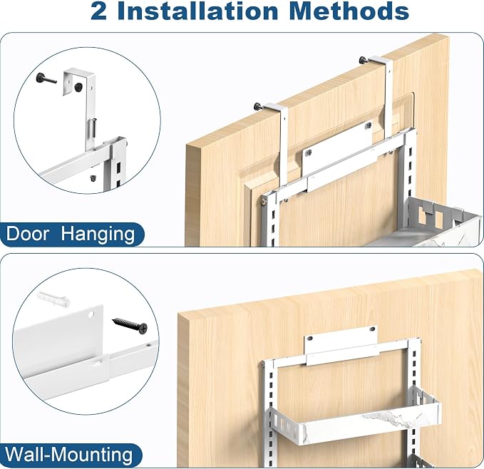 BUKFEN 6-Tier Over the Door Pantry Organizer, 2-in-1 Door Hanging or Wall Mounted Spice Rack, Heavy Duty Metal Storage Shelves with Adjustable Baskets for Kitchen Bathroom Closet, 1 Pack
