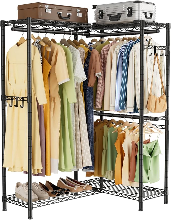 SINGAYE Heavy Duty Portable Closet Metal Clothes Racks Wardrobe with Shelf | Armoire Garment Rack Coat Rack with Adjustable Shelves Organizer and Storage for Hanging Freestanding Clothes Clothing Black