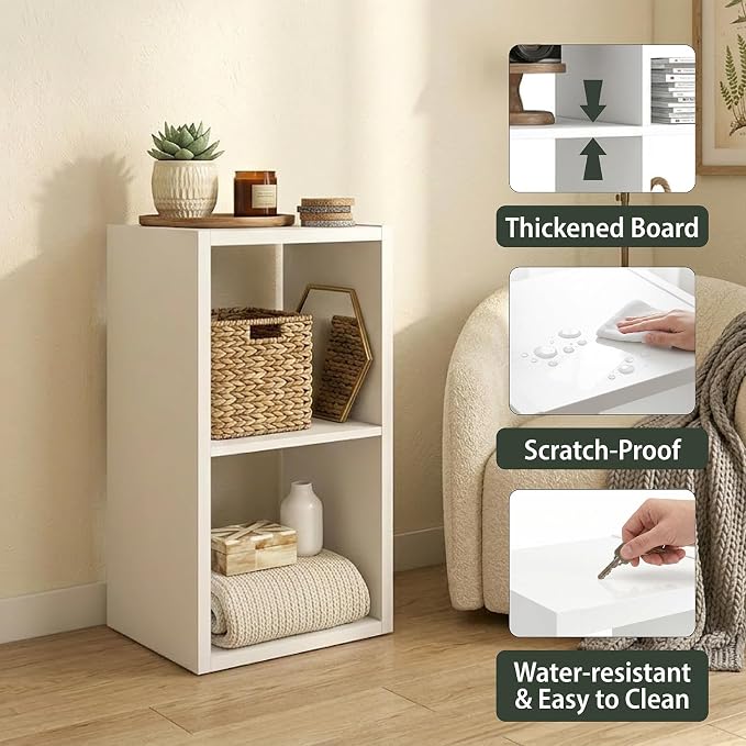 WannabeMyself【2026 Wooden Thick Frame 】 2 Cube Storage Organizer with Anti-Tipping Kits, Reversible Open Back Book Shelf,Bookcase for Living Room,Bedroom,Entrance Hall,Office,11.6×24.7×13.1,White