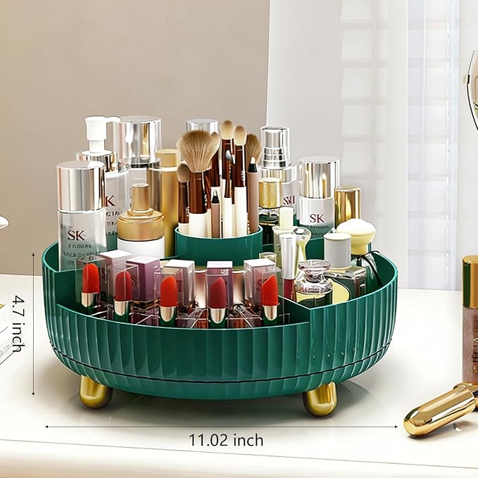 360 Rotating Makeup Perfume Organizer Skincare with Divider, Large Teal Green