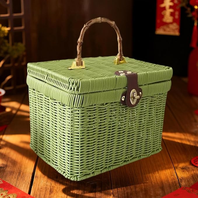 Handwoven Storage Basket, Home Decor Organizer, Decorative Storage Basket, Gift for Weddings and Outdoor Parties, Green 20x21x27cm
