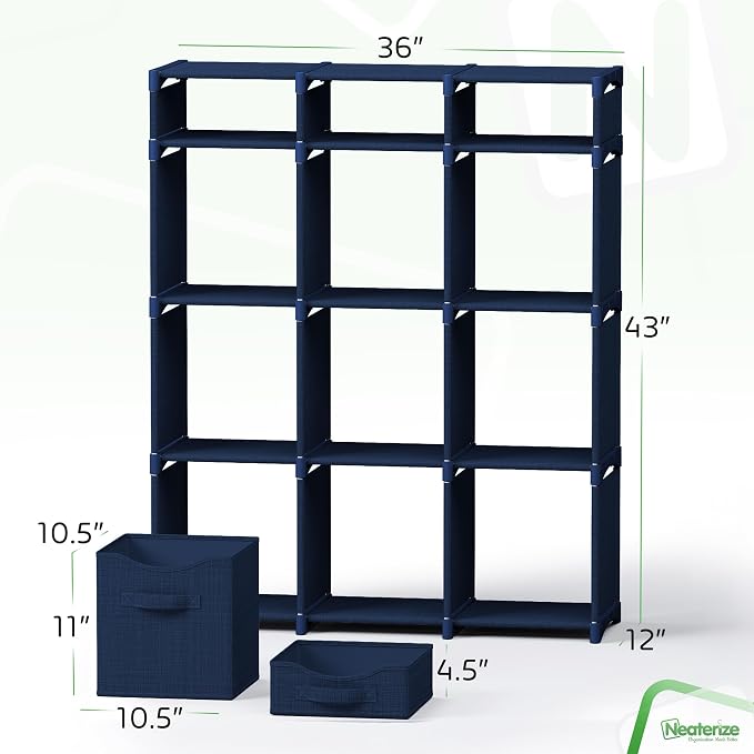 Cube Storage Organizer with Storage Bins Included - The Perfect Closet Organizers and Storage Solution. Includes 12 Storage Cubes, Great For Toy Storage, Closet Storage, Clothes Storage (Navy)