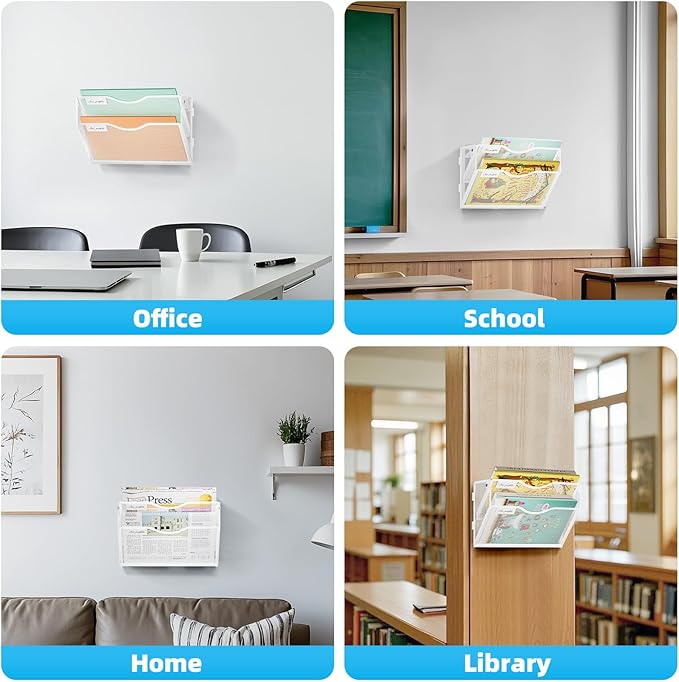 Marbrasse Wall File Holder 2-Tier Hanging Wall File Organizer, Mesh Mail Holder for Papers, Wall Mount File Clipboard & Magazine Organizer Great for Office Home - 2P(White)