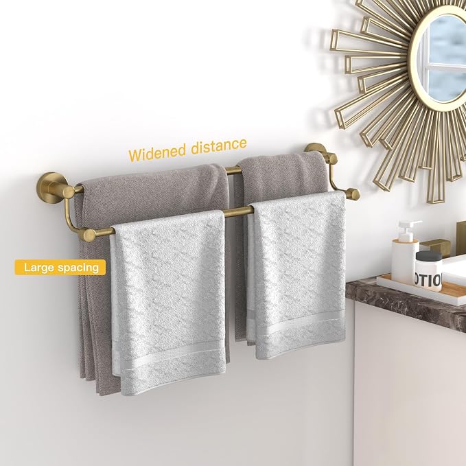 Double Towel Bar Bathroom Towel Rack Towel Rod Holder Antique Brass | Adjustable 16-26 In, Wall Mounted Towel Holder, Stainless Steel, Rustproof, Towel Bar Rod Hanger Hardware Accessories Hotel