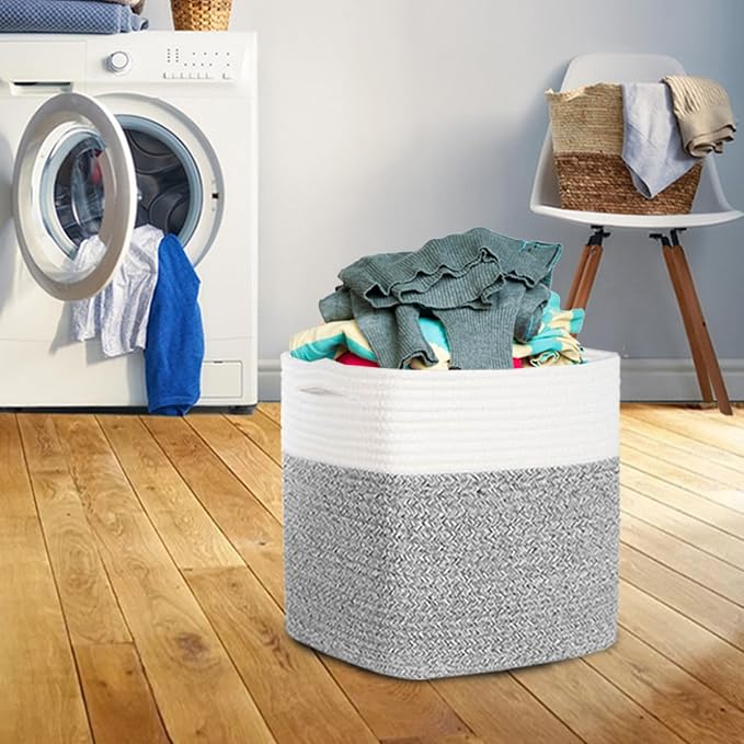 COMFY-HOMI 3PACK Cotton Rope Square Basket with Handles for Shelves|Dog Toy Bin and Storage|Baby Gift|Shoe Organizer|New 11" x 11" x 11" for Living Room