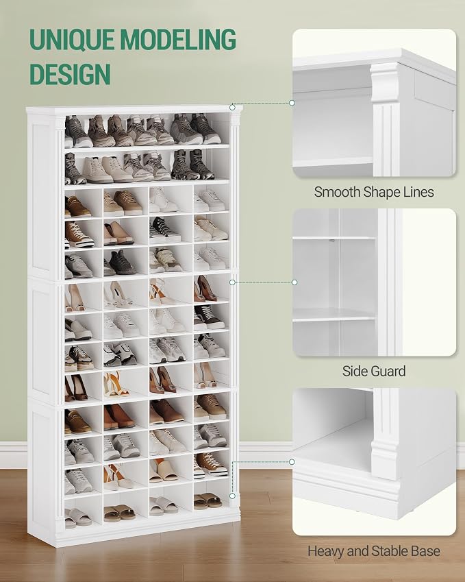Hzuaneri 13 Tiers Shoe Storage Cabinet, Tall Shoe Cabinet with Cubby | Wooden Shoes Organizer for Closet, 52 Pairs, Shoes Cubby Organizer for Entryway, Hallway, Bedroom, White SR41003X