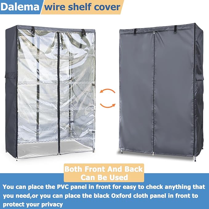 Waterproof Shelf Cover,600D Heavy Duty Dustproof Storage Wire Rack Covers,Outdoor Shelving Covers for Wire Shelves with Zipper 48''x24''x72'',Clear Front.