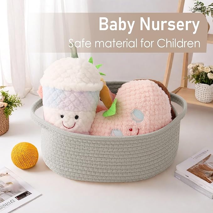 JMvicyroam Small Woven Basket, Empty Gift Basket, Grey/3 Pack | Small Gift Basket, Cotton Rope, 12 x 8 x 38 in, Handles, Includes Ribbon and Bag, Birthday Gift Basket