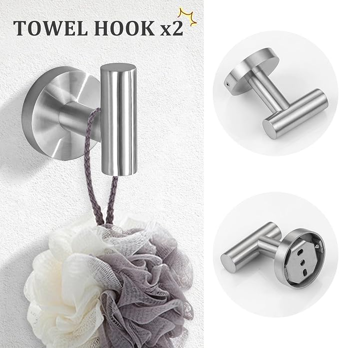 TURS 5 Piece Bathroom Hardware Set Brushed, SUS304 Stainless Steel Bath Towel Bar Set, 24 Inch Bathroom Accessories Kit Wall Mounted