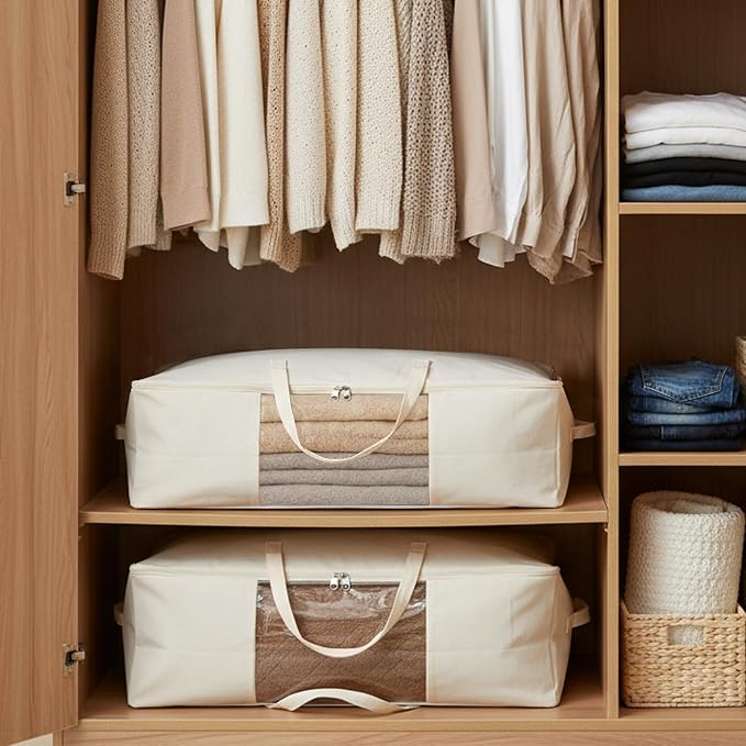 Comforter Storage Bags 70L Canvas Closet Organizer Clothes Container 4 Pack