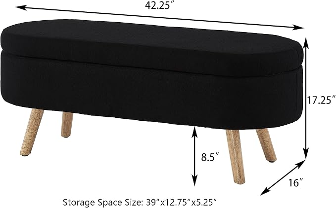 42.25" Ottoman with Storage, Storage Ottoman Bench with Safety Hinge, Boucle End of Bed Bench, Upholstered Entryway Bench for Bedroom, Living Room & Window, Holds up to 330 lb, Black