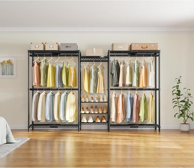 VIPEK X3S Expandable Closet System, Heavy Duty Freestanding Closet Organizer with Shoe Shelves, 5 Hanging Rods & 8 Adjustable Shelves, Fits 5.10 to 8.8 FT, Black