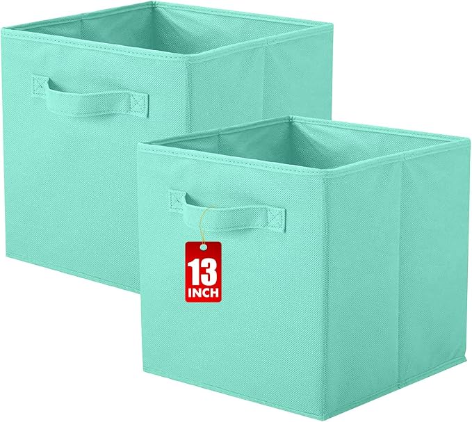 ShellKingdom Storage Bins, Foldable Fabric Storage Cube And Cloth Organizer | Storage Drawer For Closet And Toys, 13 X 13 X 13 INCH, 2 Pack (Mint Green)