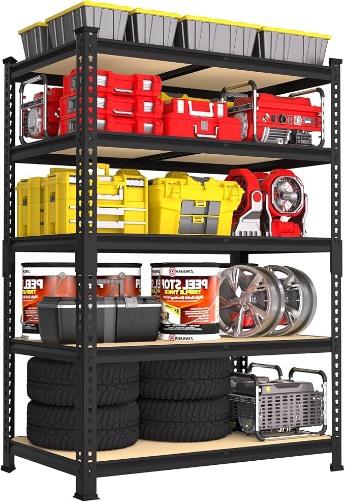 PrimeZone 5-Tier Garage Storage Shelves, Adjustable Metal Shelving, Black | 36"W x 16"D x 72"H, Heavy-Duty Metal Frame & Connectors, FSC MDF Boards, 2000 LBS Storage for Garage, Pantry, Closet, Kitchen