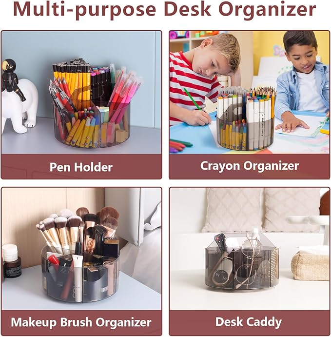 250pcs Acrylic Pencil Holder Marker Organizer, 360-Degree Rotating Pen Holder, Crayon Organizers for Kids Pencil Organizer Caddy Art Supply Kids Desk Organizers for Office Home School, Black