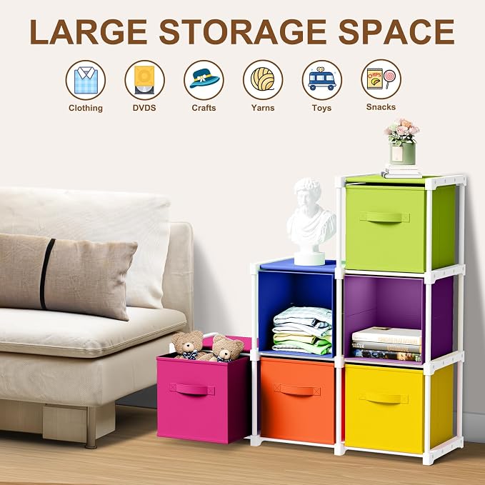 Briwooody 6 Cube Storage Organizer Storage Bins Shelf,Multicolor