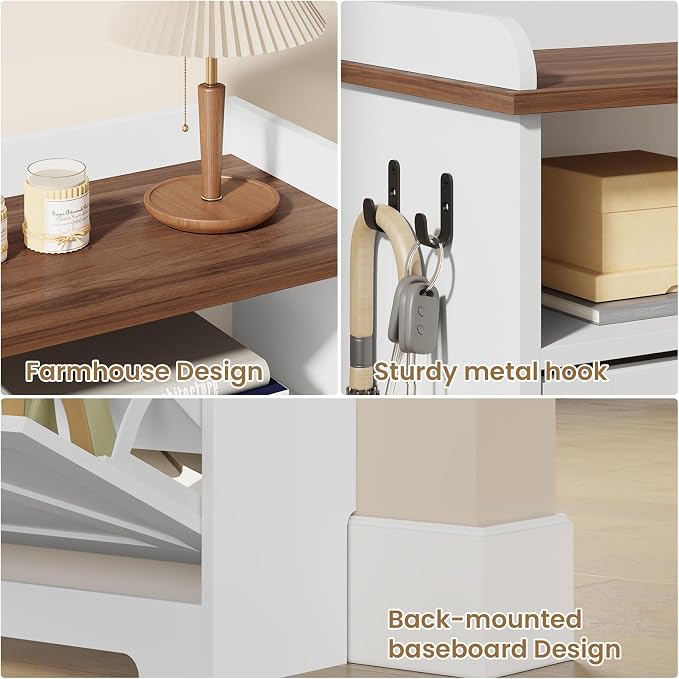 Farmhouse Shoe Cabinet Organizer with 2 Flip Drawers, 31.5" W White | Freestanding shoe cabinet with flip drawers ,space-saving storage for foyer hallway,Adjustable Shelves & 2 Hooks