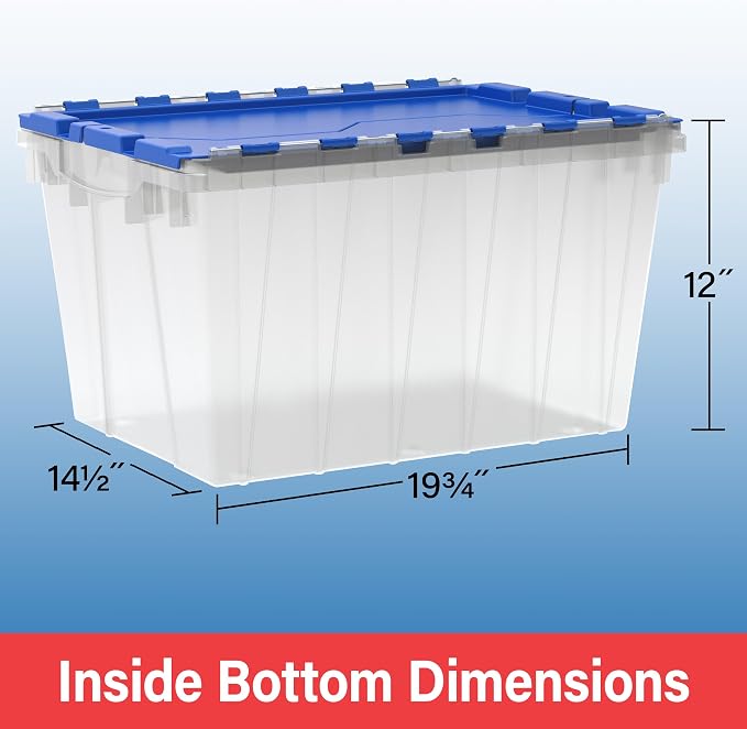 Akro-Mils KeepBox 12 Gallon Storage Container, Nesting and Stackable Plastic Storage Box with Lid Attached, Organizer Tote for Garages, Closets, and Moving, 21-1/2" x 15" x 12-1/2", Red/Green, 6-Pack