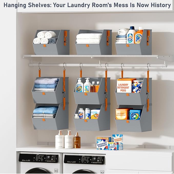 DIMJ Hanging Closet Organizer - 4 Tier Collapsible Hanging Shelves with Hooks Zipper, Fabric Clothes Organizer, Space-Saving Storage Bin Basket for RV, Bedroom, Laundry Organization