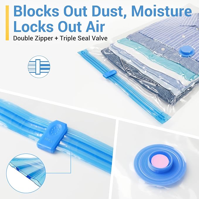 Fygrip Vacuum Storage Bags with Hand Pump, Plastic Packaging Bags, 80% Space Saver Vacuum Seal Bags for Clothing, Travel Lugggage, Blankets, Comforters, 20 Combo