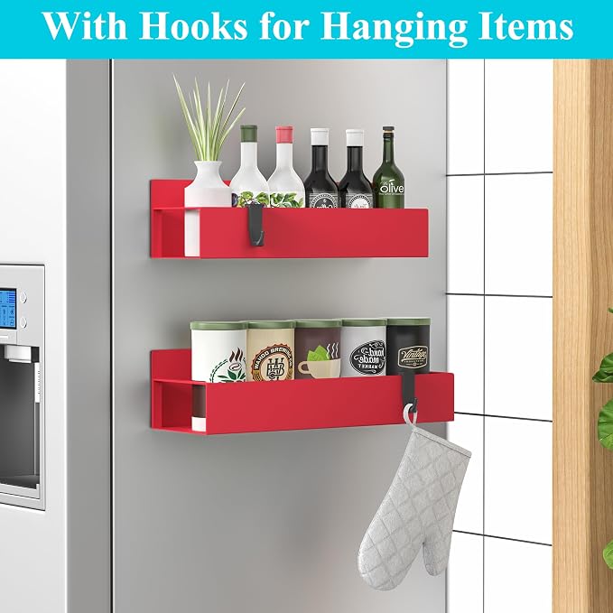 HuggieGems 2 Pack Magnetic Spice Storage Rack Organizer for Refrigerator and Oven, Red Fridge Organizers and Storage