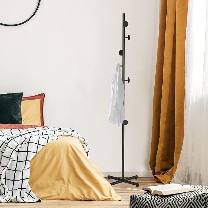Coat Rack Freestanding, Black Coat Tree With 8 Hooks Metal Coat Stand for Entryway,Hallway, Bedroom, Office for Coats, Hanging Clothes, Jacket, Hats, Bags